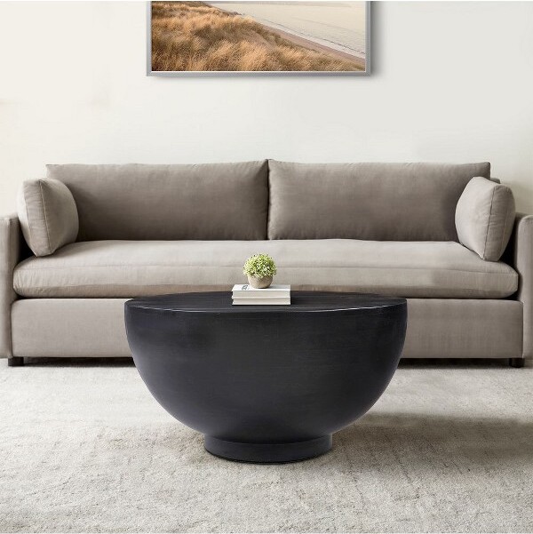 Royal Hampton RoyalHampton30InchModernArtCoffeeTableRoundDrumShapeSolidMangoWood