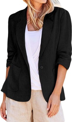 Menge Light Weight Linen Blazers for Women Business Casual Plus Size Jacket  Solid Color Cotton Breathable Suit Work Clothes A-Black - ShopStyle