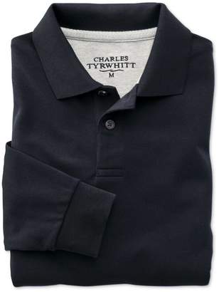 Charles Tyrwhitt Navy Pique Long Sleeve Cotton Polo Size Medium