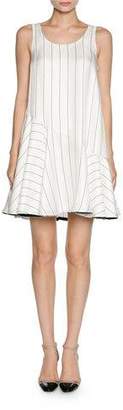 Giorgio Armani Pinstripe Jacquard Sleeveless Flare Dress, White/Black