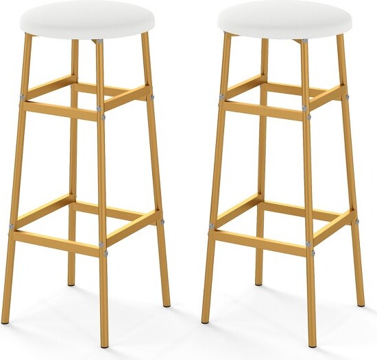 Costway CostwayBarStoolsSetof2w/SturdyMetalFrameandFootrestforKitchenIslandGolden&White