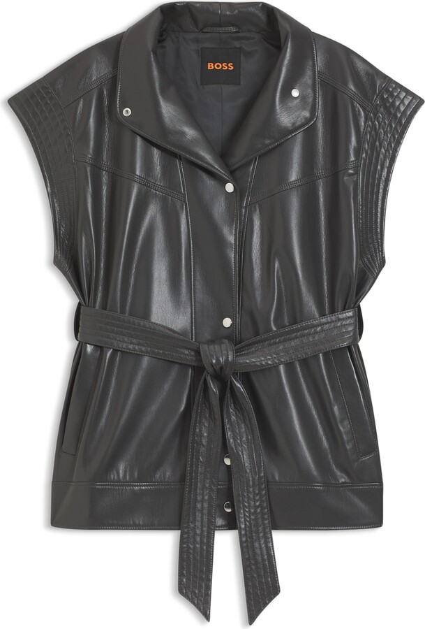 BOSS ORANGE Jacaro Belted Faux Leather Vest