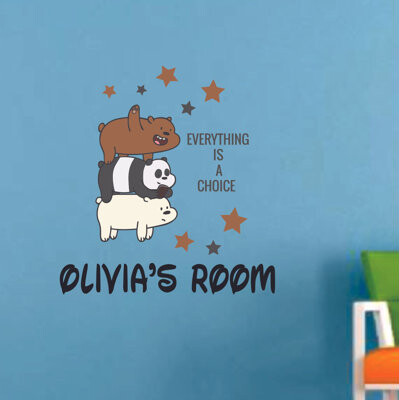 Design With Vinyl We Bare Bears Choice Quote Cartoon Customized Wall Decal - Custom Personalized Name - Baby Girls Boys Kids Wall Room Decor Wall Stickers (40X40 Inch)