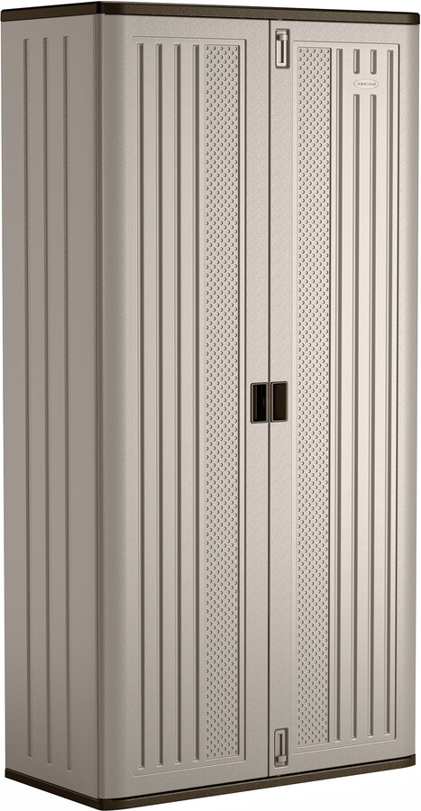 Suncast Mega Tall Resin Outdoor Storage Cabinet with 3 Shelves, Platinum Metallic