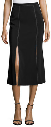 Christopher Kane Topstitched Side-Slit Midi Skirt, Black