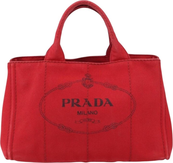 Prada Canapa Tote Canvas Red Canvas Tote Bag Bag (Pre-Owned)