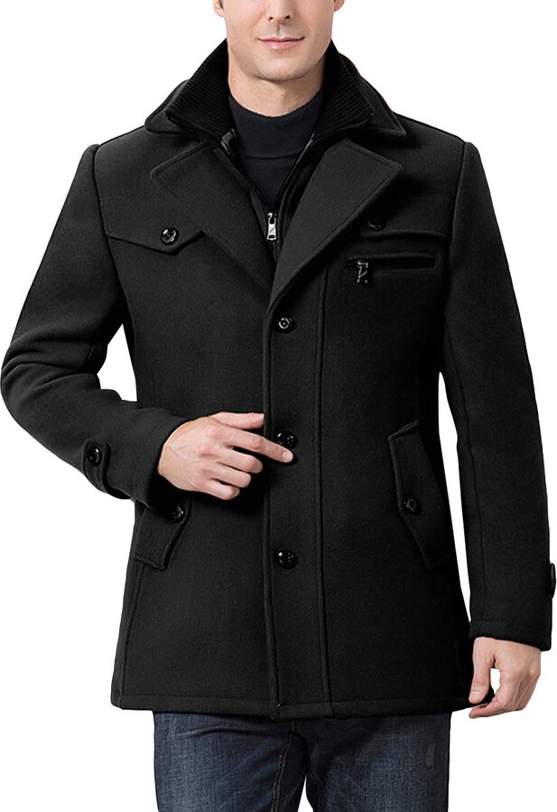 YOUTHUP Mens Coats Regular Fit Wool Trench Coat Thick Winter Peacoats Mid-Length Military Jackets 