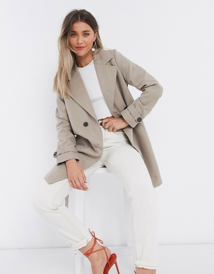 Vero Moda double breasted trench coat with tie belt in beige - ShopStyle