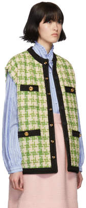 Gucci Green and Beige Tweed Button Vest