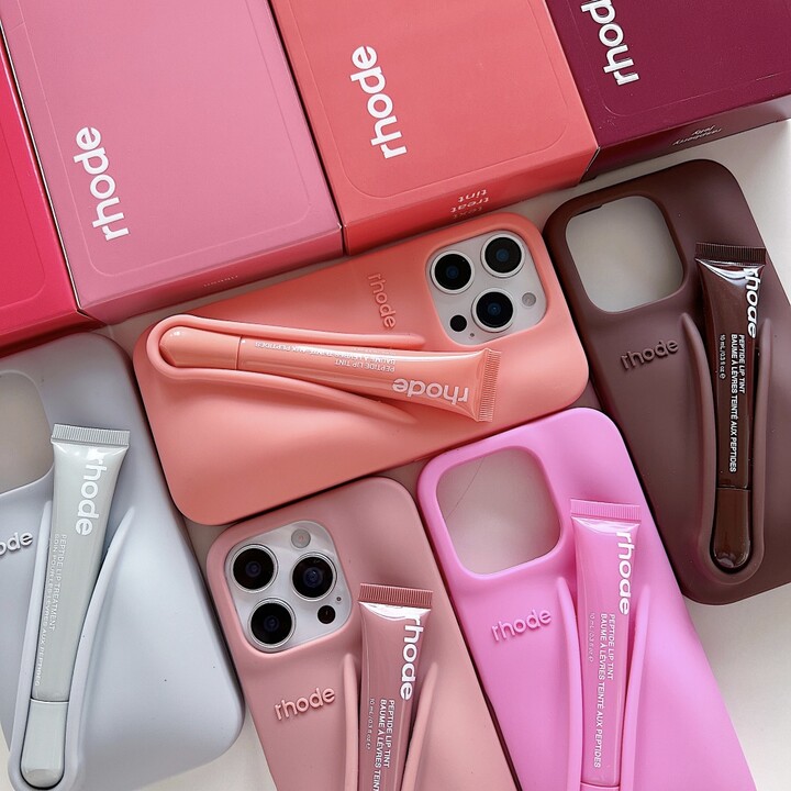 Rhode With Box Moisturize Lip Gloss Case For iPhone 15 14 13Pro Max Plus Toast Ribbon Lipstick Holder Silicone Cover