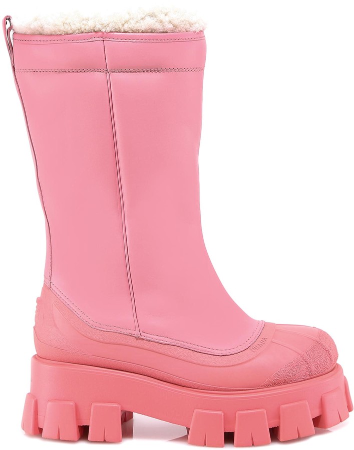 prada pink and white boots