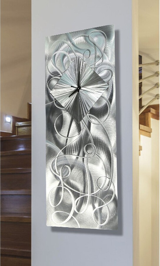 Statements2000 Silver Metal Wall Clock Art Modern Silver Accent Decor
