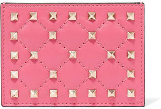 Valentino The Rockstud Spike Quilted Leather Cardholder - Pink