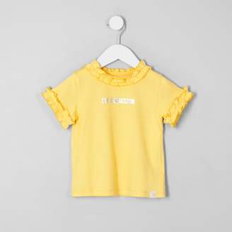 River Island Mini girls Yellow 'style' ruffle T-shirt