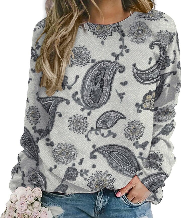 Zhyaj Vintage Graphic Plus Size Sweatshirt for Women Women's Crewneck Tee Shirt Autumn Long Sleeve Tunic Top Ladies Cute Printed Loose Fit Pullover Running Outfits 2XL