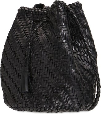 DRAGON DIFFUSION Pompom Doublej woven leather basket bag