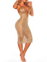 Thumbnail for your product : Cresay Women's Sexy Mesh See Through Knitted Bodycon Midi Dress Clubwear-Rosegold-XL