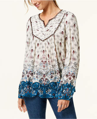 Style&Co. Style & Co Petite Mixed-Print Peasant Top, Created for Macy's