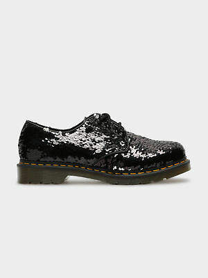 Dr. Martens New Womens 1461 Reversible Sequin Shoes In Black Silver Womens