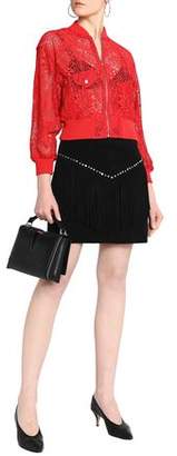 Maje Fringed Studded Suede Mini Skirt