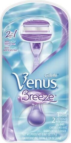 Gillette Venus Breeze Womens Razor, 1 Razor 2 Razor Refill Cartridges Kit