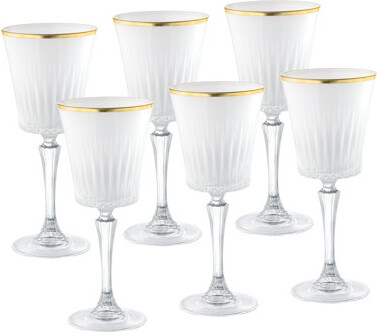 Barski Wine Glasses - Set of 6 - White Colored - Wine Goblets for Red Wine or White Wine - with Gold Rim - Elegant Colored Glassware Water Goblets - Gift Rea