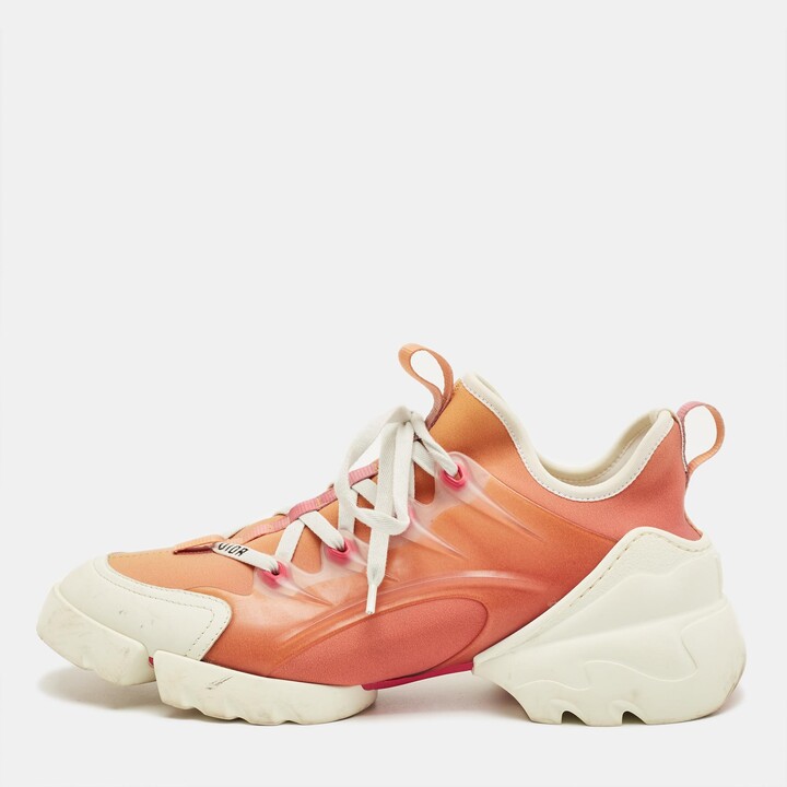 Christian Dior White/Orange Fabric and PVC D-Connect Lace Up Sneakers Size 39