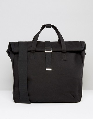 ASOS Satchel In Black Canvas With Roll Top