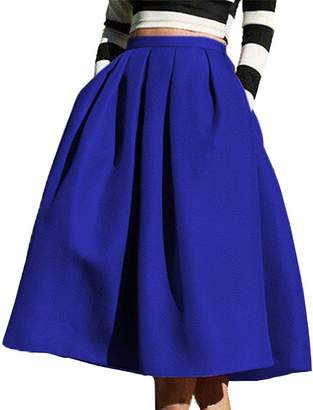 CoutureBridal High Waisted A Line Pleated Knee Length Midi Skirts with Pockets