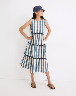 Madewell Rickrack Cattail Tiered Dress in Gingham Check