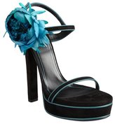 Thumbnail for your product : Gucci black and aqua suede flower platform sandals