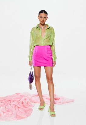 Missguided Lime Sequin Oversized Shirt - ShopStyle Long Sleeve Tops