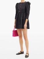 Thumbnail for your product : Batsheva Crystal-button Puff-sleeved Satin Mini Dress - Black