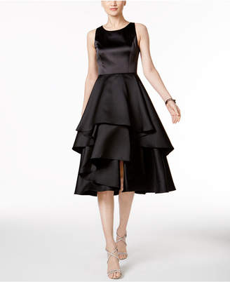 Adrianna Papell Satin Tiered Fit and Flare Dress