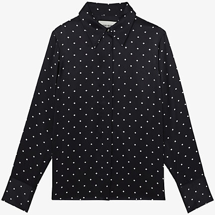 Reiss Womens Navy Ivory Ameira Polka-Dot Silk Shirt 10