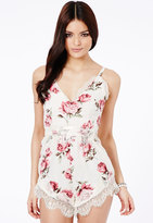 Thumbnail for your product : Missguided Cream Floral Eyelash Lace Playsuit
