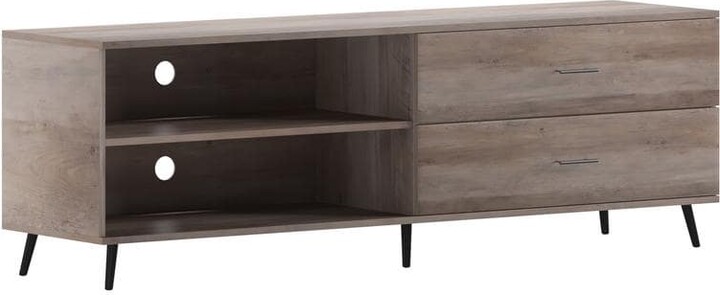 TAYLOR + LOGAN 65 in. Walnut Entertainment Center 2 Drawer Fits Up to 70 in.