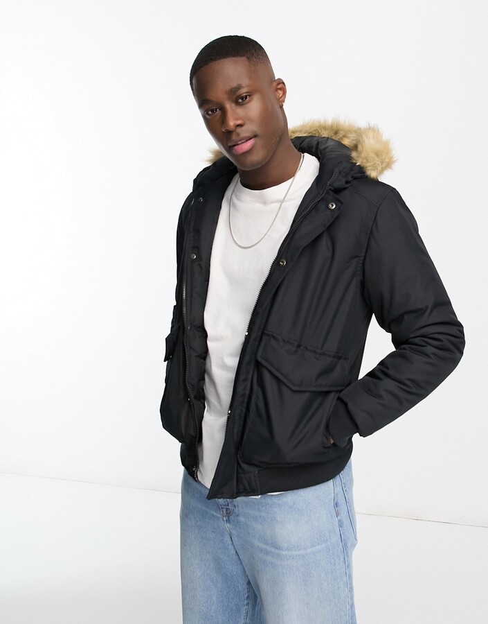 French Connection padded bomber jacket in black - ShopStyle