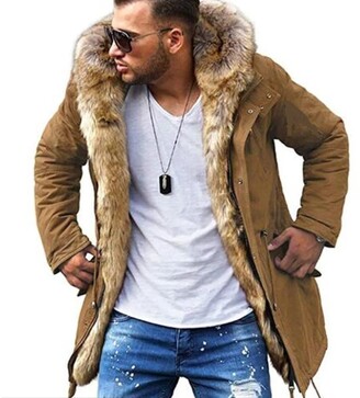Fishoney Winter Jacket For Men UK Retro Fashion Faux Fur Lined Warm Coat  Solid Color Full Zip Button Hooded Windbreaker Fleece Lined Waterproof  Jackets - ShopStyle
