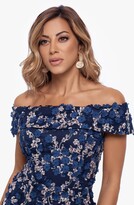 Thumbnail for your product : Xscape Evenings Raised Flower Off the Shoulder Flounce Midi Gown
