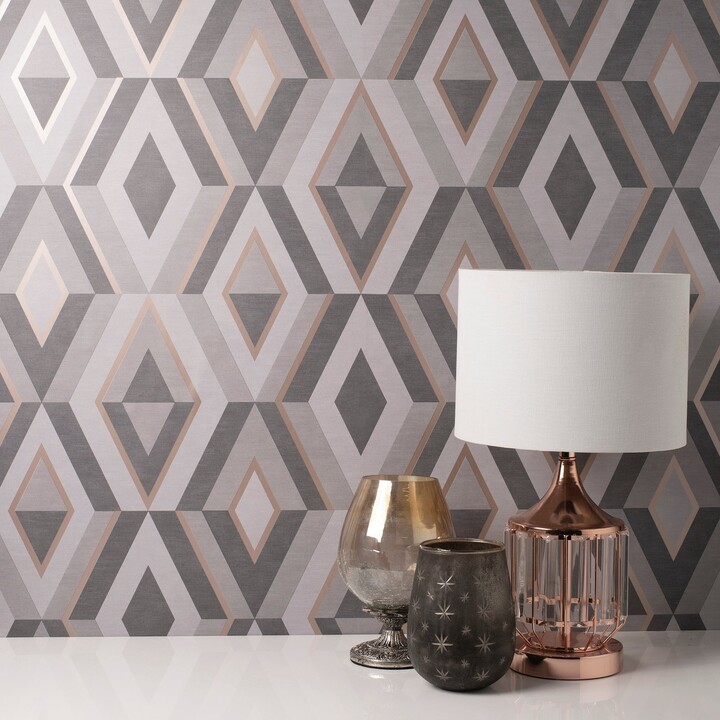 Dunelm Shard Geometric Charcoal Wallpaper Charcoal and Brown