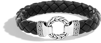 John Hardy Men's Classic Chain 12MM Ring Clasp Bracelet in Sterling Silver and Leather