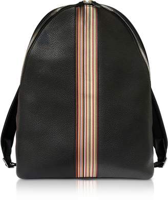 Paul Smith Black Leather New Stripe Print Backpack