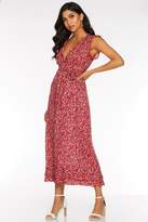 Thumbnail for your product : Quiz Red Ditsy Print Frill V Neck Maxi Dress