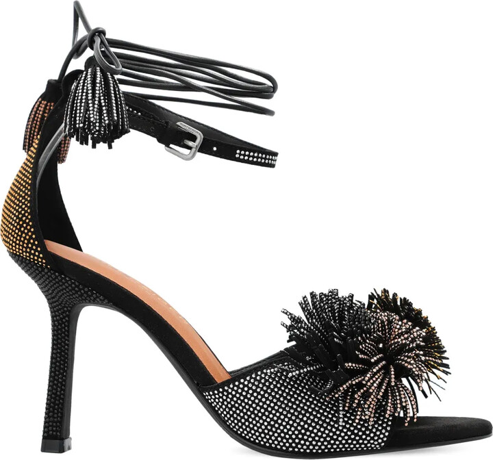 Kurt Geiger 90mm Pom Pom embellished ankle-tie sandals