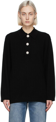 Ganni Black Cashmere Knit Blouse Polo
