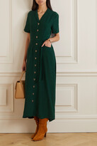 Thumbnail for your product : HVN Maria Belted Button-embellished Crepe Midi Dress - Green