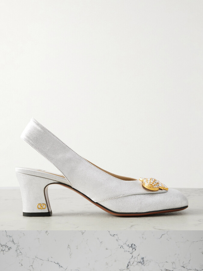 Valentino Garavani Adamantine 60 Embellished Glittered-leather Slingback Pumps - Silver
