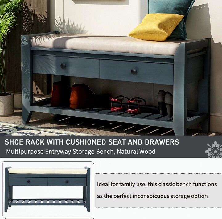 Multipurpose Entryway Storage Bench with Cushioned Seat - ShopStyle