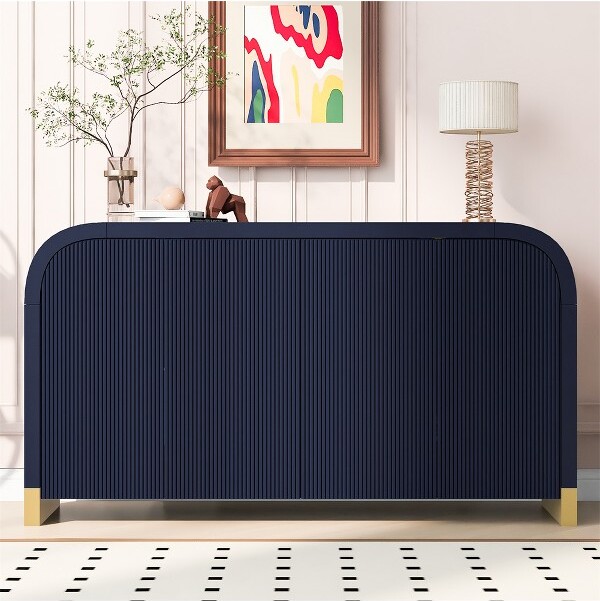 Fulvari ContemporaryWavyDoorSideboardwithCurvedCornersandAdjustableShelvesStorageCabinetforKitchenDiningLivingRoomBedroomBlue